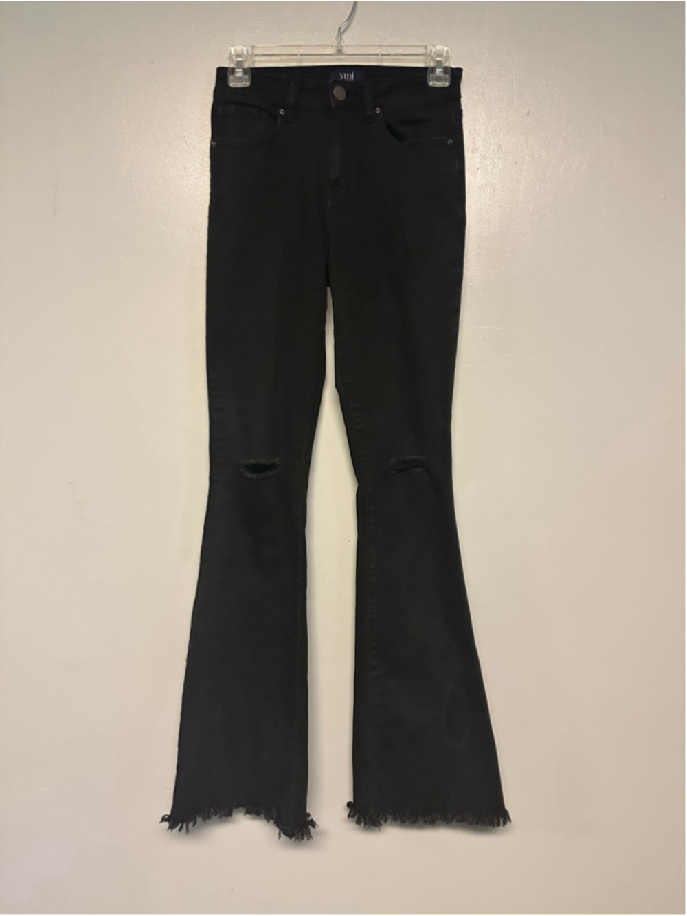 YMI Black Distressed Flare Jeans Size 1
